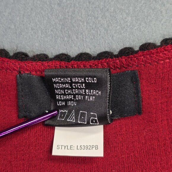 Lennie Nina Leonard Sweater Womens Small Red Black Crochet Knit Cardigan Office - Picture 10 of 10